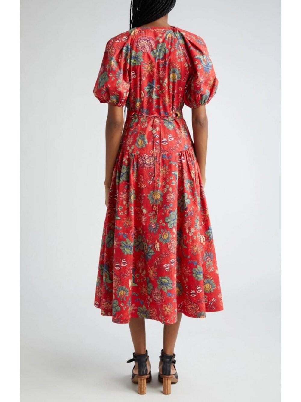 Ulla Johnson Carina Women's Puff Sleeve Cotton Midi Dress Hibiscus Floral Size 2 - Picture 3 of 5